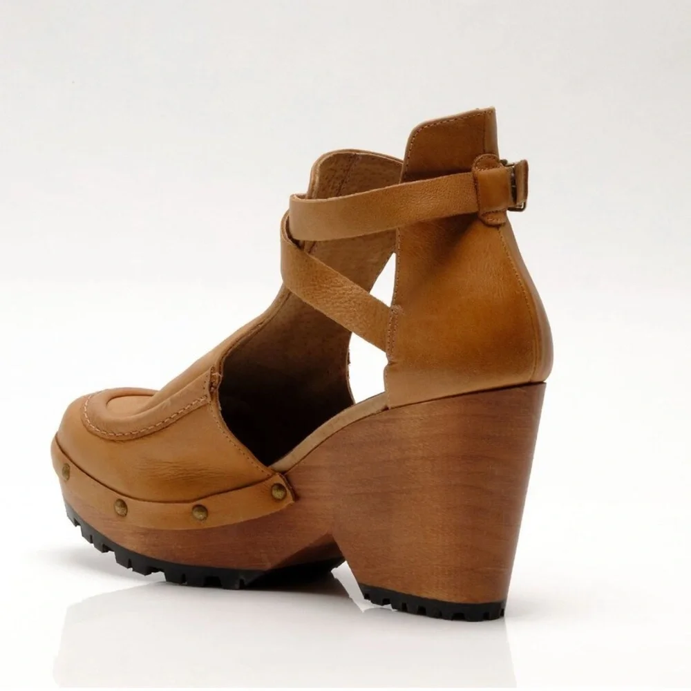 Free People Brown Leather Platform Clog Mules - Picture 5 of 11
